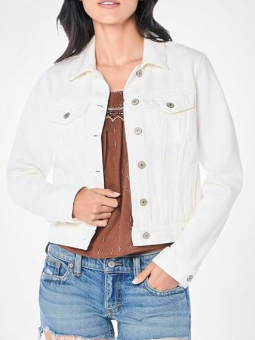 Lucky Brand White Denim Jacket Tomboy Trucker Medium Cotton Layering
